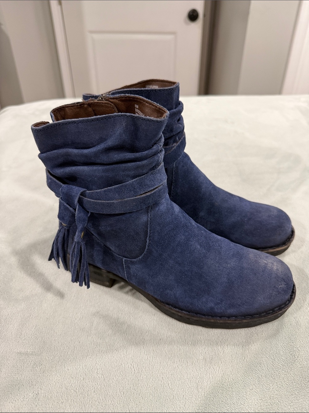 Born Navy Suede Tassel Wrap Ankle Boots - Picture 3 of 5